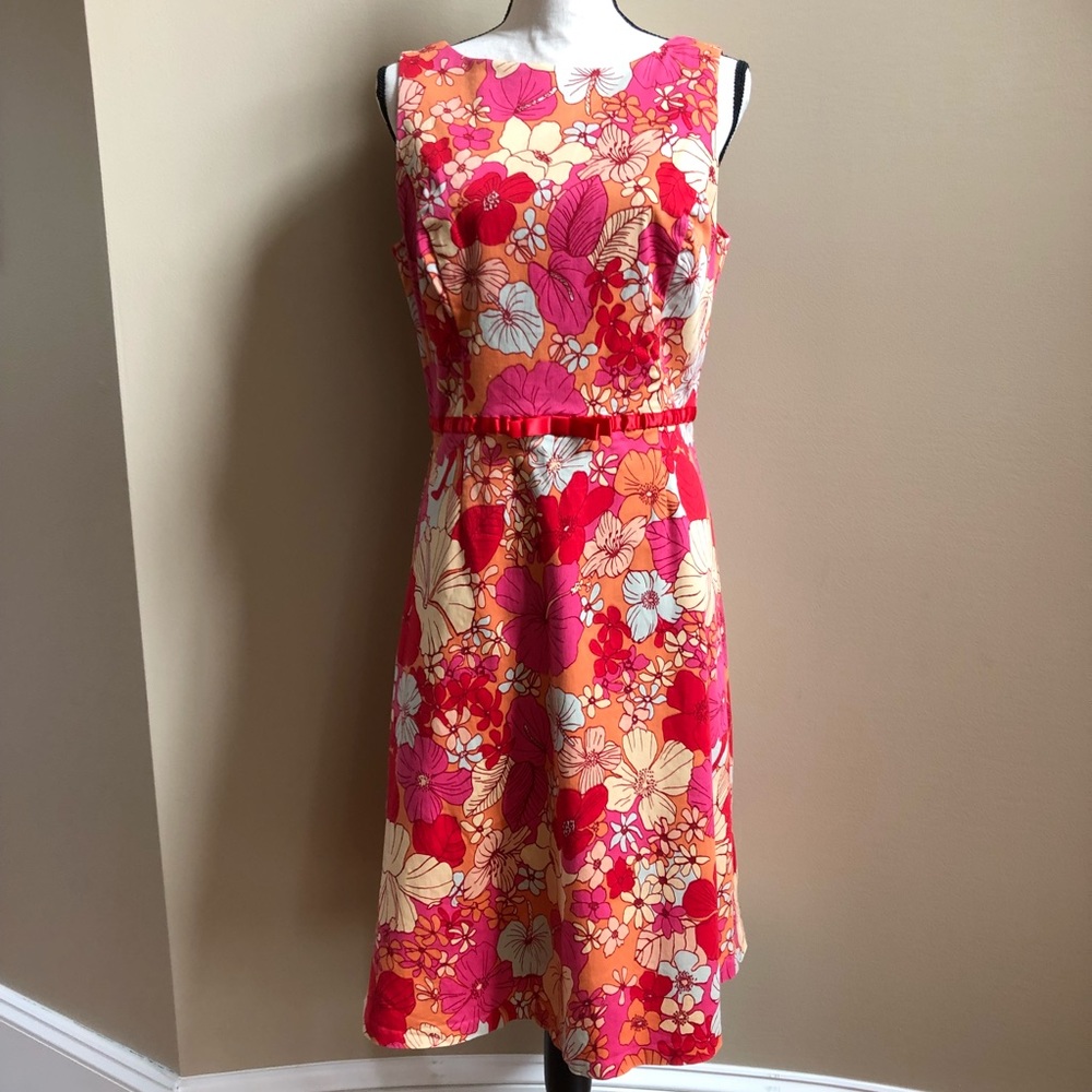 Floral Sleeveless A-Line Dress in Pink & Cream